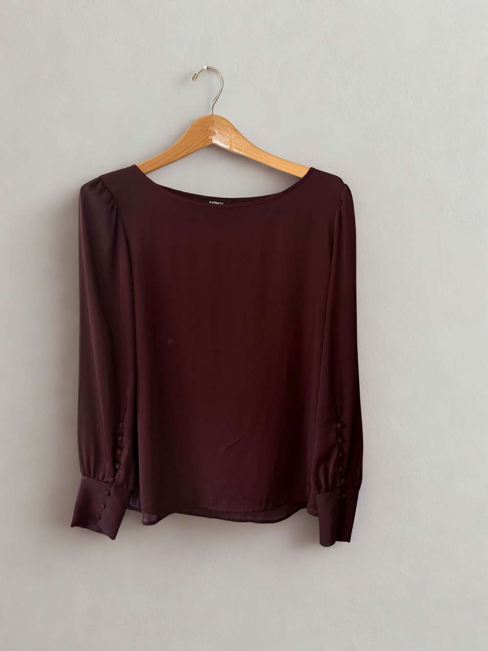Express Burgundy Long-Sleeve Boatneck Blouse